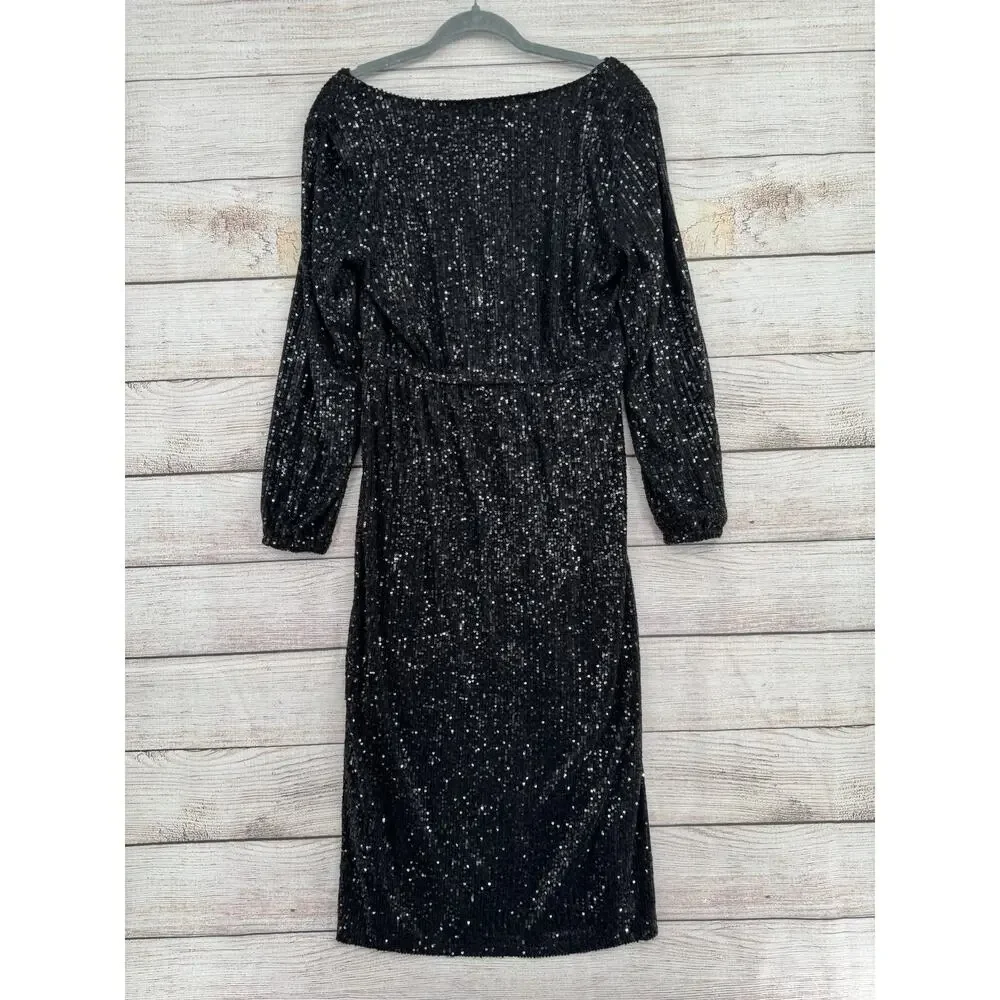 Betsey Johnson Dress‎ Womens Medium Sequin Long Sleeve V Neck Party Cocktail